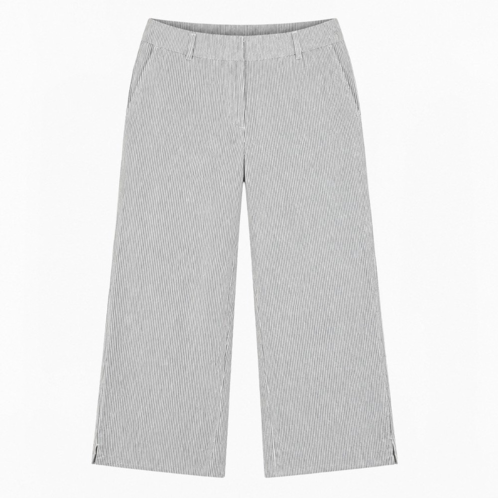 Jones New York Signature Seersucker Striped Wide Leg Pants Gray White 16W Womens